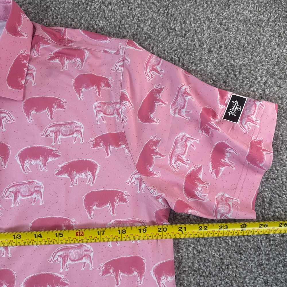 Waggle Hog Heaven Polo Mens Large Pink Pig Print Performance Golf Shirt NEW - Picture 3 of 6
